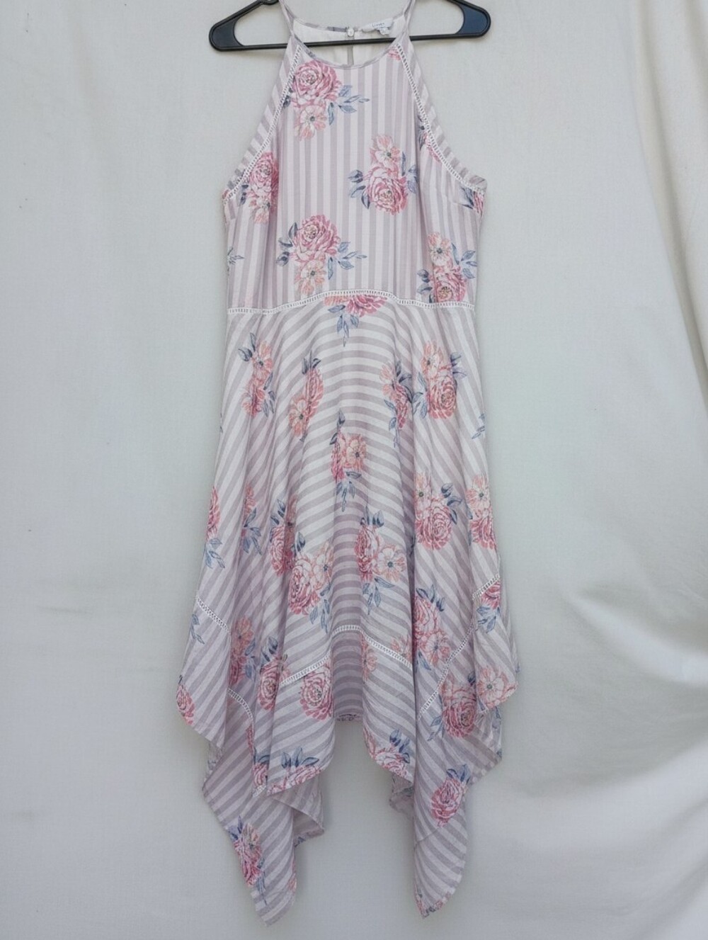 Candie's Pink & Lavender Floral Asymmetrical Halter Midi Dress